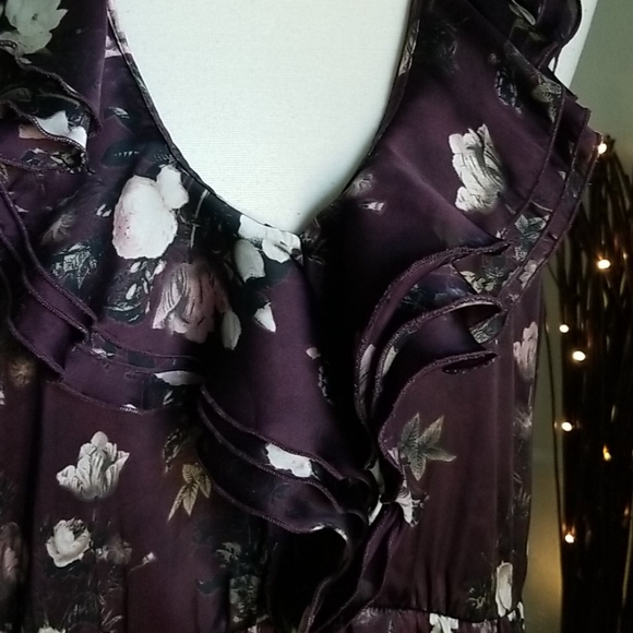 Converse Deep plum Floral V Neck Ruffle Dress - Picture 9 of 11